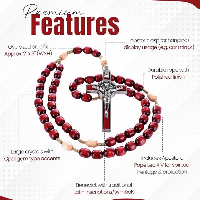 Catholic Rosary Necklace Deep Red Beads Features