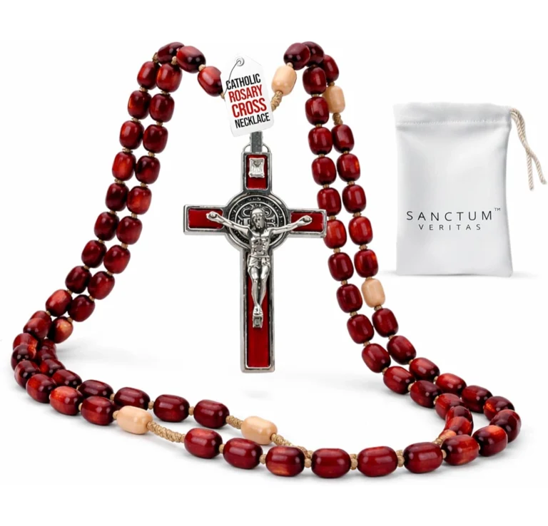 Catholic Rosary Necklace Deep Red Beads