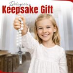 Catholic Rosary Necklace White Crystal Beads Gift
