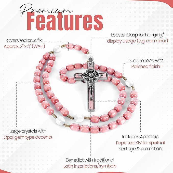 Catholic Rosary Necklace Soft Pink Beads Features