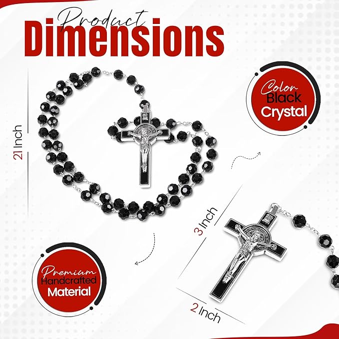 Catholic Rosary Necklace Black Crystal Beads Dimensions