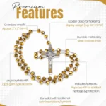 Catholic Rosary Necklace Gold Crystal Beads Features