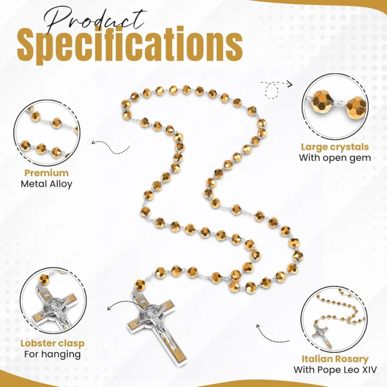 Catholic Rosary Necklace Gold Crystal Beads Specification