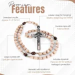 Catholic Rosary Necklace Italian Natural Wood Features