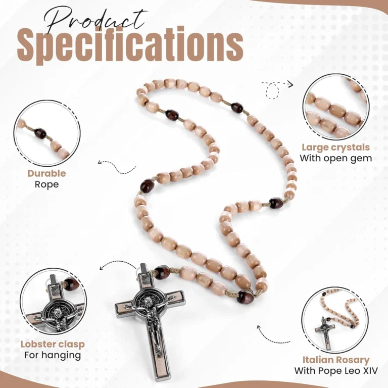 Catholic Rosary Necklace Italian Natural Wood Specification