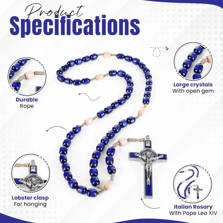 Catholic Rosary Necklace Navy Blue Beads Specifications