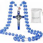Catholic Rosary Necklace Blue Crystal Beads