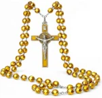 Catholic Rosary Necklace Gold Crystal Beads USA