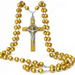 Catholic Rosary Necklace Gold Crystal Beads USA