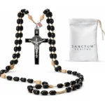 Catholic Rosary Necklace Italian Black Wood USA