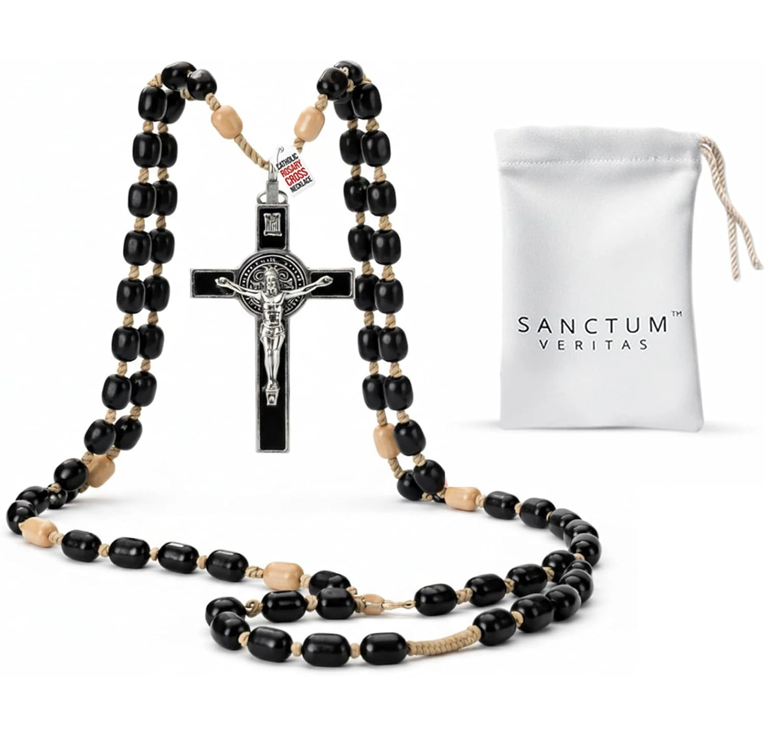 Catholic Rosary Necklace Italian Black Wood USA