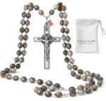 Catholic Rosary Necklace Italian Gray Seed USA