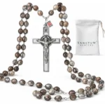 Catholic Rosary Necklace Italian Gray Seed USA