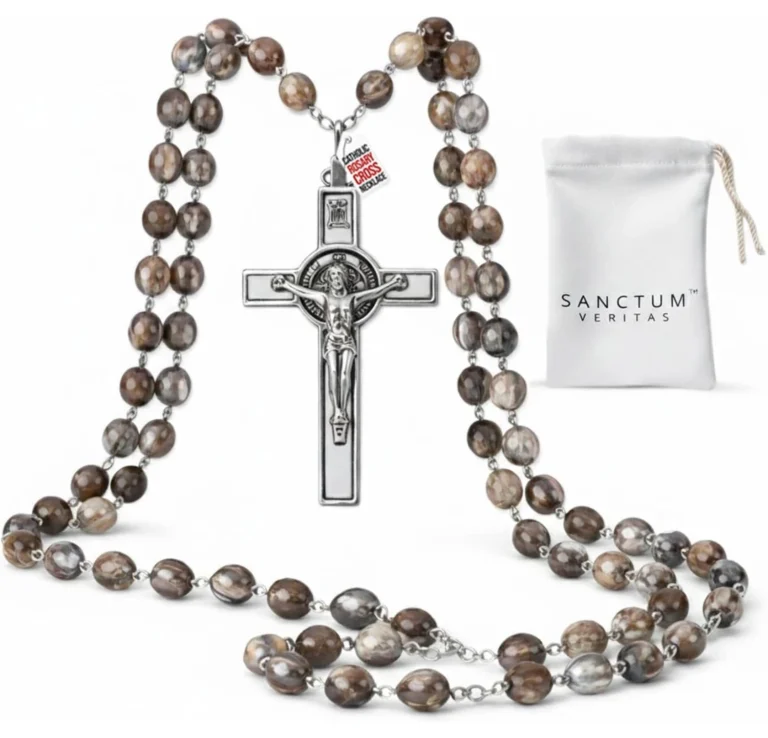 Catholic Rosary Necklace Italian Gray Seed USA