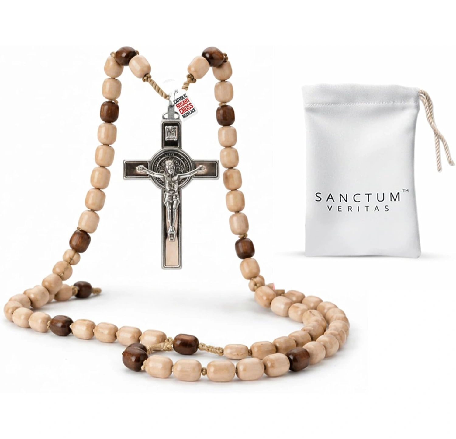 Catholic Rosary Necklace Italian Natural Wood USA
