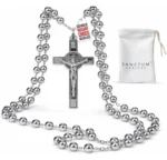 Catholic Rosary Necklace Italian Silver Steel USA