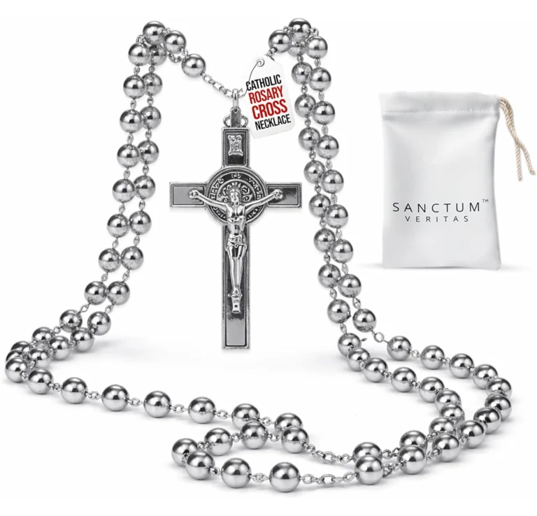 Catholic Rosary Necklace Italian Silver Steel USA