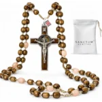 Italian Walnut Wood Catholic Rosary Necklace