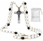 Catholic Rosary Necklace Italian White Wood USA