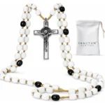 Catholic Rosary Necklace Italian White Wood USA