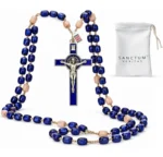 Catholic Rosary Necklace Navy Blue Beads USA