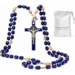Catholic Rosary Necklace Navy Blue Beads USA