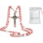 Catholic Rosary Necklace Soft Pink Beads USA