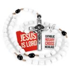 Catholic Rosary Necklace Italian White Wood – Large Bead Prayer Gift