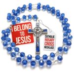 Catholic Rosary Necklace Blue Crystal Beads – Italian Prayer Gift for Men & Women