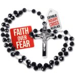 Catholic Rosary Necklace Black Crystal Beads - Christian Prayer Gift for Men & Women
