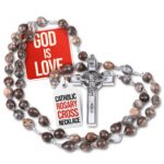 Catholic Rosary Necklace Italian Gray Seed – Large Bead Prayer Gift
