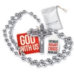 Catholic Rosary Necklace Italian Silver Steel – Large Bead Prayer Gift