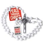 Catholic Rosary Necklace White Crystal Beads – Prayer Gift for Men & Women