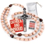 Catholic Rosary Necklace Italian Natural Wood – Large Bead Prayer Gift