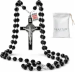 Catholic Rosary Necklace Black Crystal Beads USA
