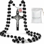 Catholic Rosary Necklace Black Crystal Beads USA