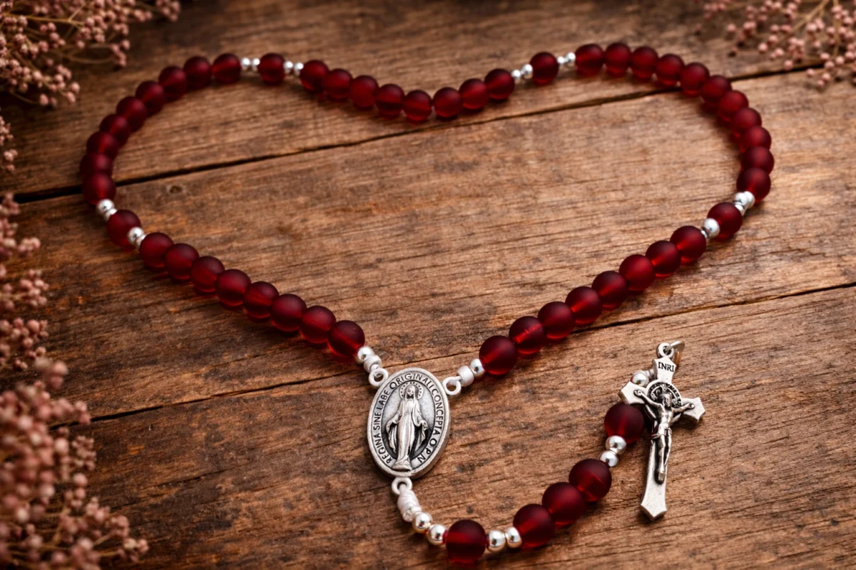 red rosary beads necklace 