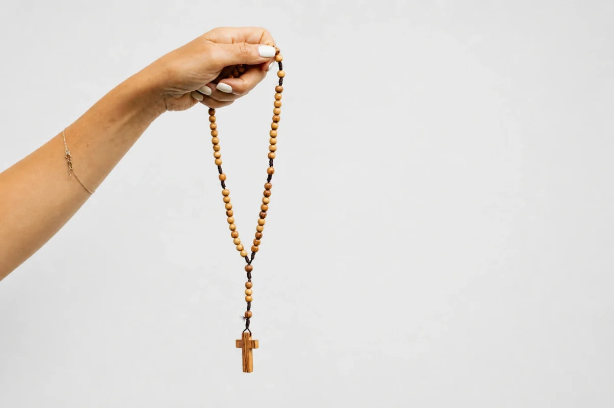 wooden christian rosary necklace